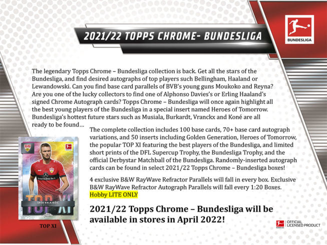 2022 - TOPPS - BUNDESLIGA CHROME SOCCER HOBBY BOX LITE